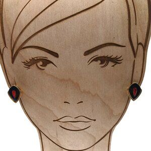 Vintage Black & Red Enamel Gold-Tone Post Earrings Teardrop Design Retro